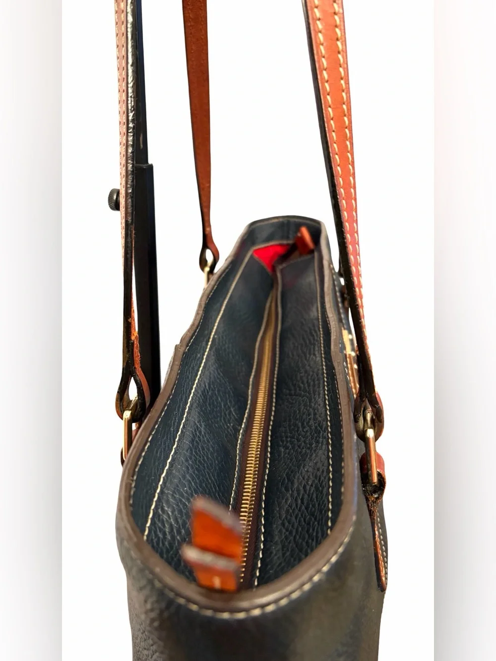 Dooney & Bourke Lexington 14" Shopper Dark Navy Tan Pebbled Leather Shoulder Bag - Picture 11 of 14